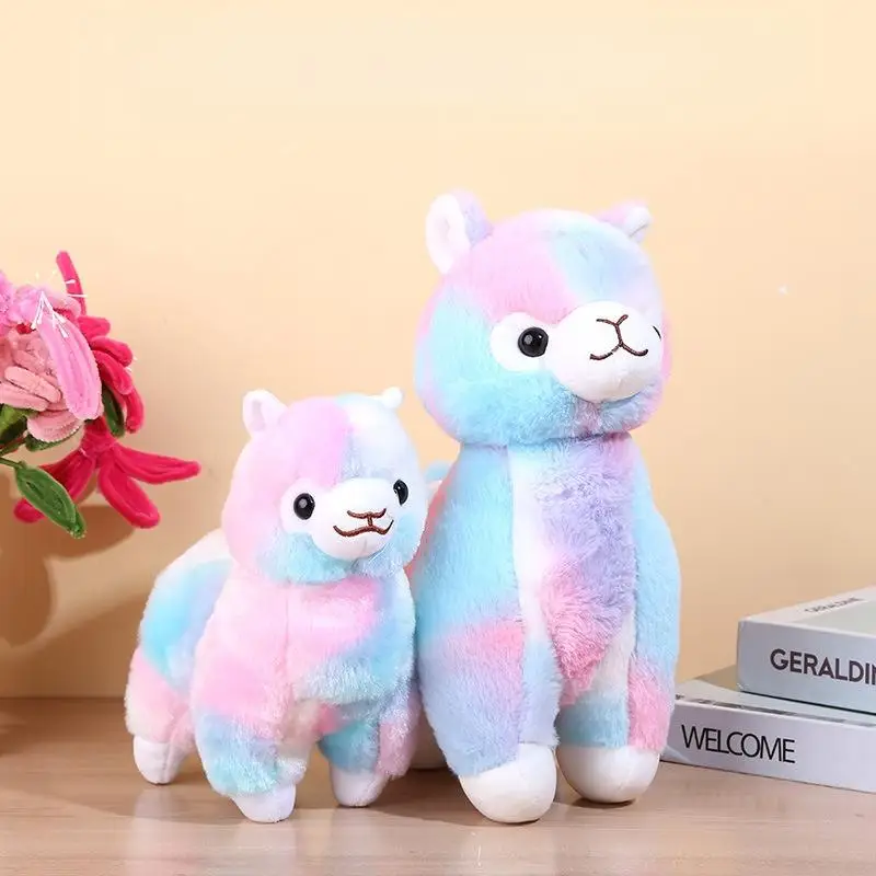 Soft Colorful Stuffed Alpaca Toy 28cm Standing Fluffy Plush Sheep Doll for Car Decoration