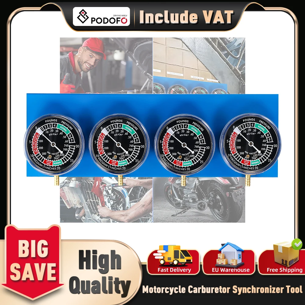 Kit d'outils de synchronisation de carburateur Podofo pour moto à 2/4 cylindres, jeu de jauges de test d'équilibrage, ensemble d'outils de diagnostic pour moto