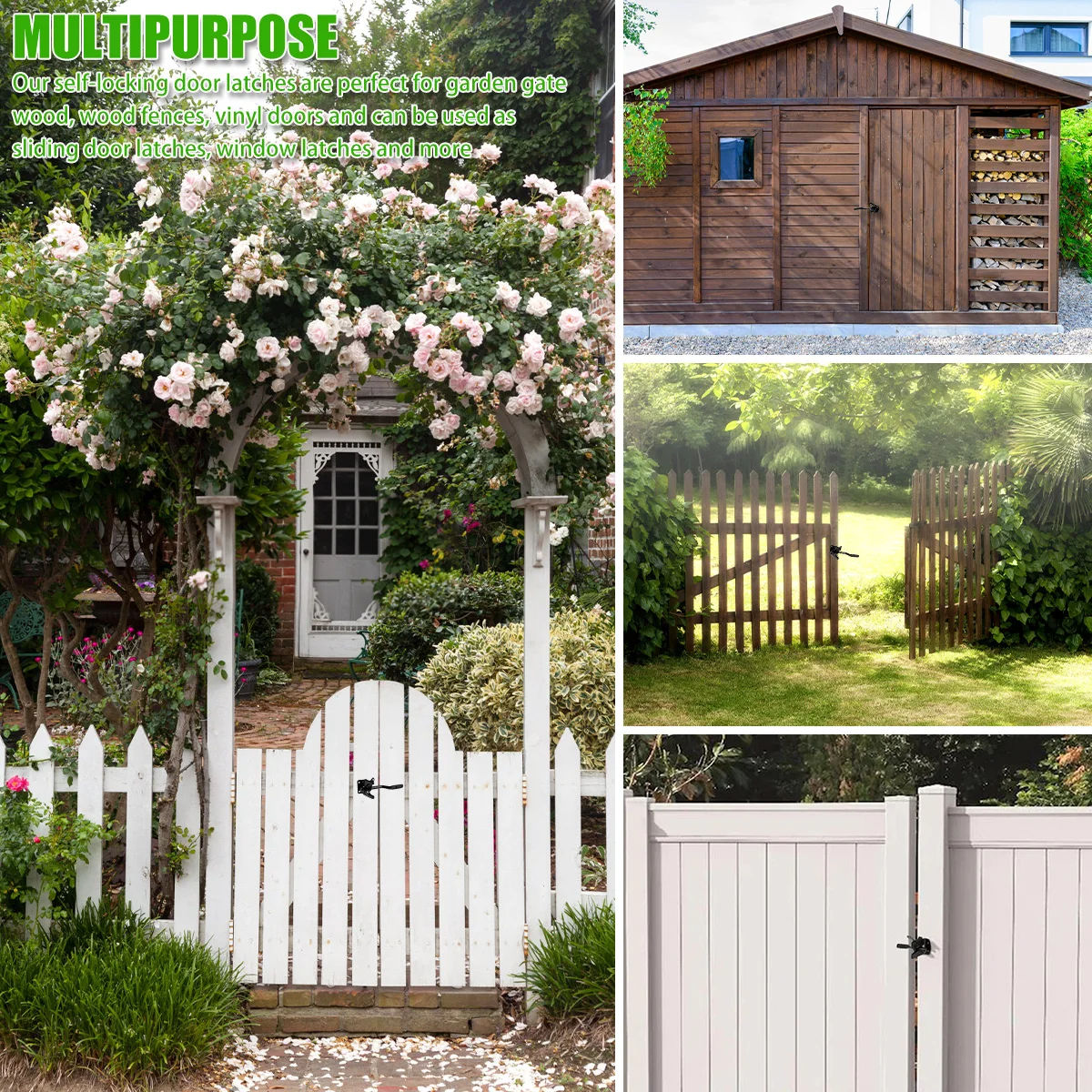 1-2 PCS Self-Locking Gate Latch Carbon High Quality Steel Post Mounted Lever Locking Fence Gate Latch Catch Resistant Safe Lock