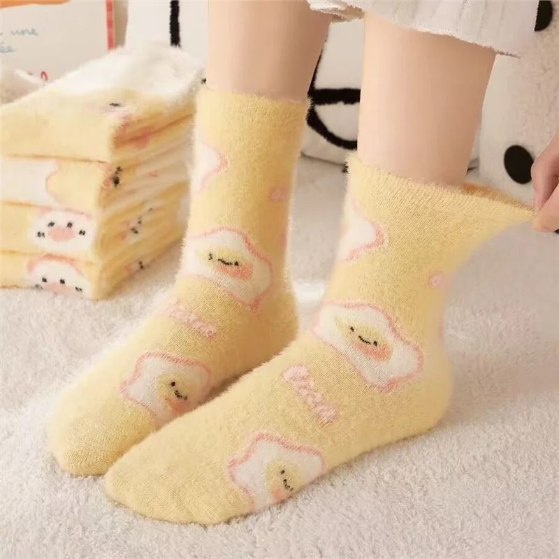 

5 Pairs Women's Plush Fuzzy Socks , Thermal Non-Slip Grip House Slipper Socks, Warm Mid-Calf Sleeping Socks for Winter