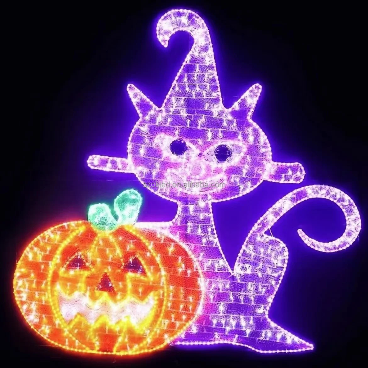Custom Design Halloween Witch Silhouette & Glowing Pumpkin PVC String Lights-Waterproof Outdoor Garden Landscape Farm Decor