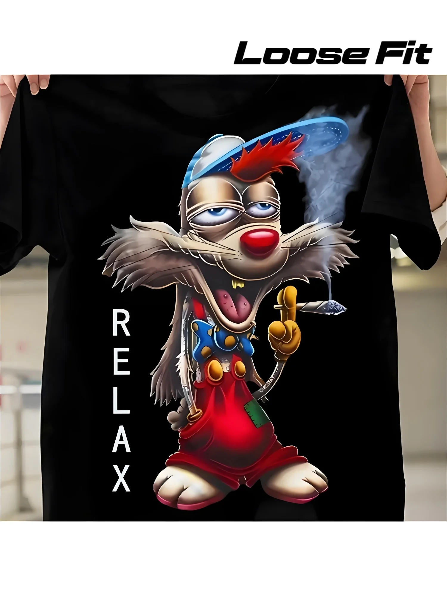 Men'S Funny Cartoon Graphic T-Shirt - Relax Design with Blue Cap & Golden Accents, Soft Stretch Fabric, Short Sleeve Round Neck Tee for Teens & Adults, Travel, Parties, Birthdays (Machine Washable), Casual Top, Playful Style, Easy Care, All-Season Wear