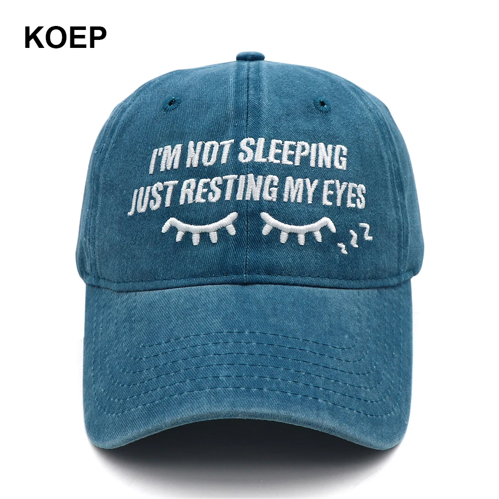 KOEP I'M NOT SLEEPING JUST RESTING MY EYES Water Wash Baseball Caps Outdoor Sports Snapback Hat Wholesale Drop Shipping Hats