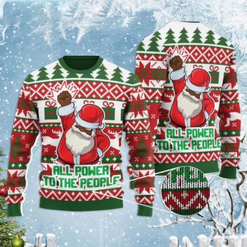 

Santa Claus pattern fun sweater suitable for both men and women, round neck sweater, buttonless, Christmas sweater, New Year sw