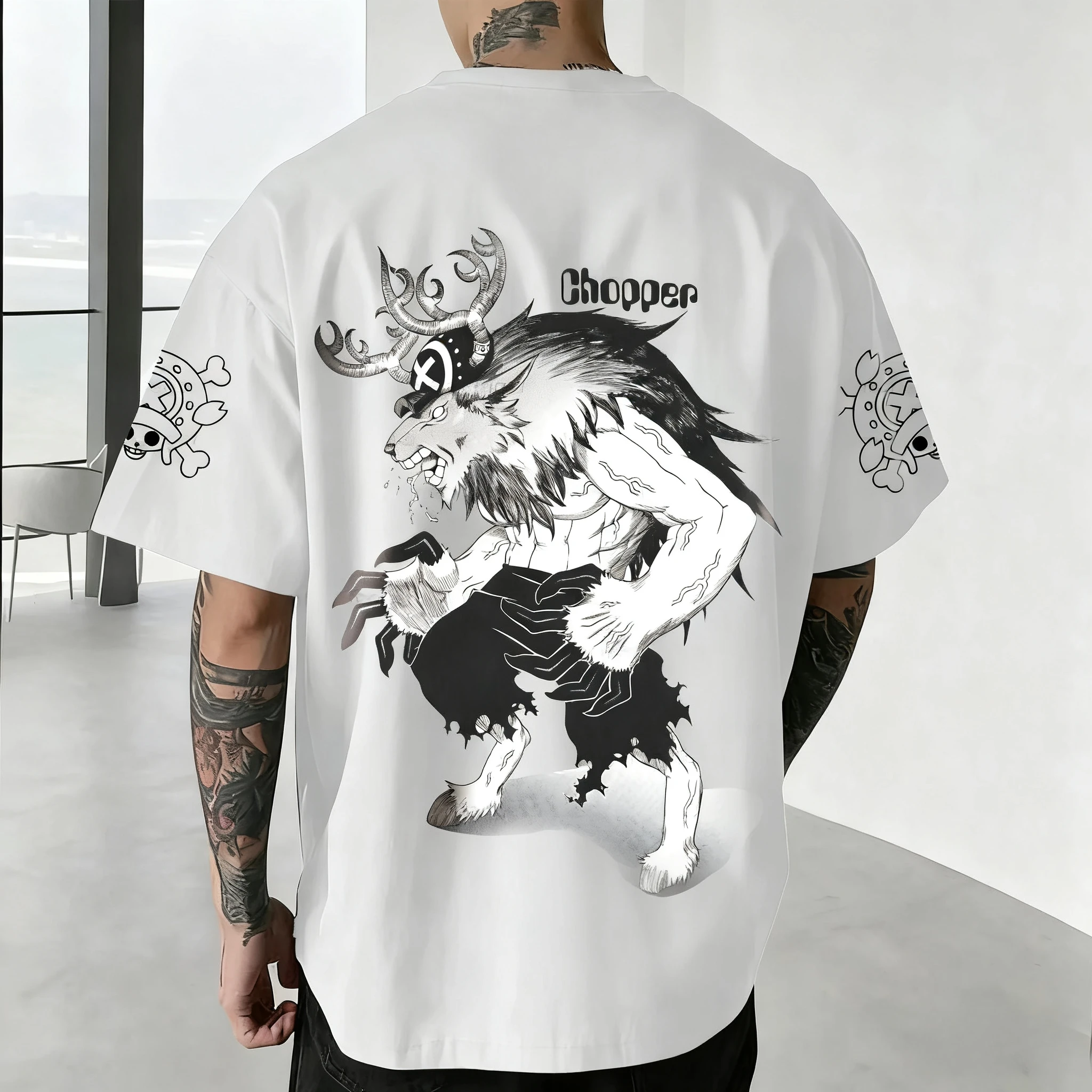 Koszulka One Piece Luffy z nadrukiem, bawełniana, z krótkim rękawem, luźny krój amerykański, męska i damska, oddychająca, sportowa, z okrągłym dekoltem, na lato 2025.