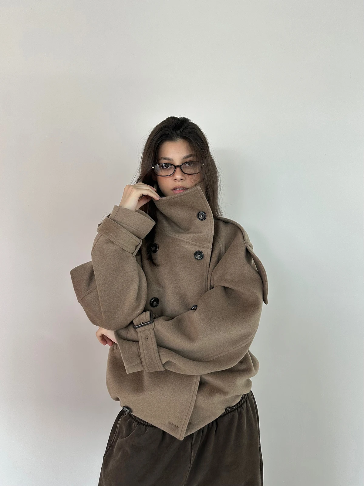 

Шерстяное пальто ICVIBE, 50% шерсти, воротник-стойка, теплый, с эластичным подолом, молодежный, на молнии, без капюшона, в стиле середины века