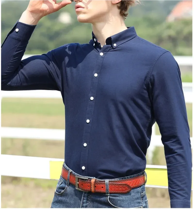 

100% Cotton Men's Oxford Shirt Long-sleeve Casual Solid Stripe Plaid Formal Office Dress Slim Fit Camisa Social Korean Clothes