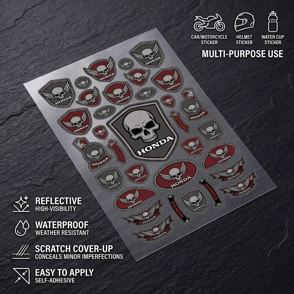 FOR HONDA SKULL Fashion Universal Scratch Resist Reflective Waterproof Stickers For Auto Motorcycle Helmet Mug Refrigerator