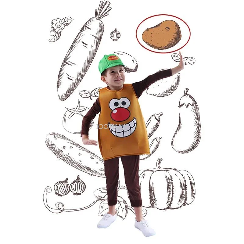 2024 Food Role Performance Clothing Little Potato Cosplay Brown Jumpsuit Costume For Kid Boy Halloween Carnival Party Cosplay