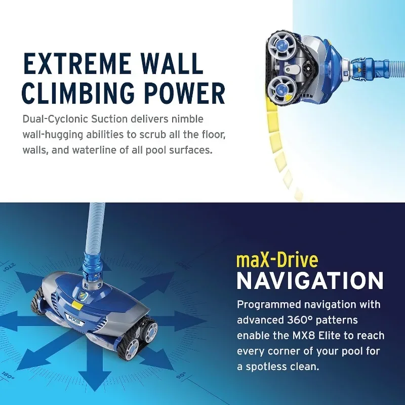 MX8 Elite Suction Pool Cleaner for All In-Ground Pool Surfaces, 39 ft Reach, Cyclonic Scrubbing Brushes, Energy Efficient