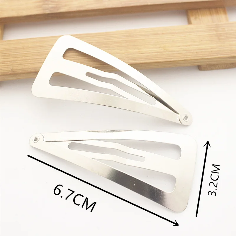 10PCS 4.7CM 6.7CM Nickle Silver Triangle Metal Snap clips For Women Side Hairpins Plain Hair Barrettes for DIY Hair Accessories