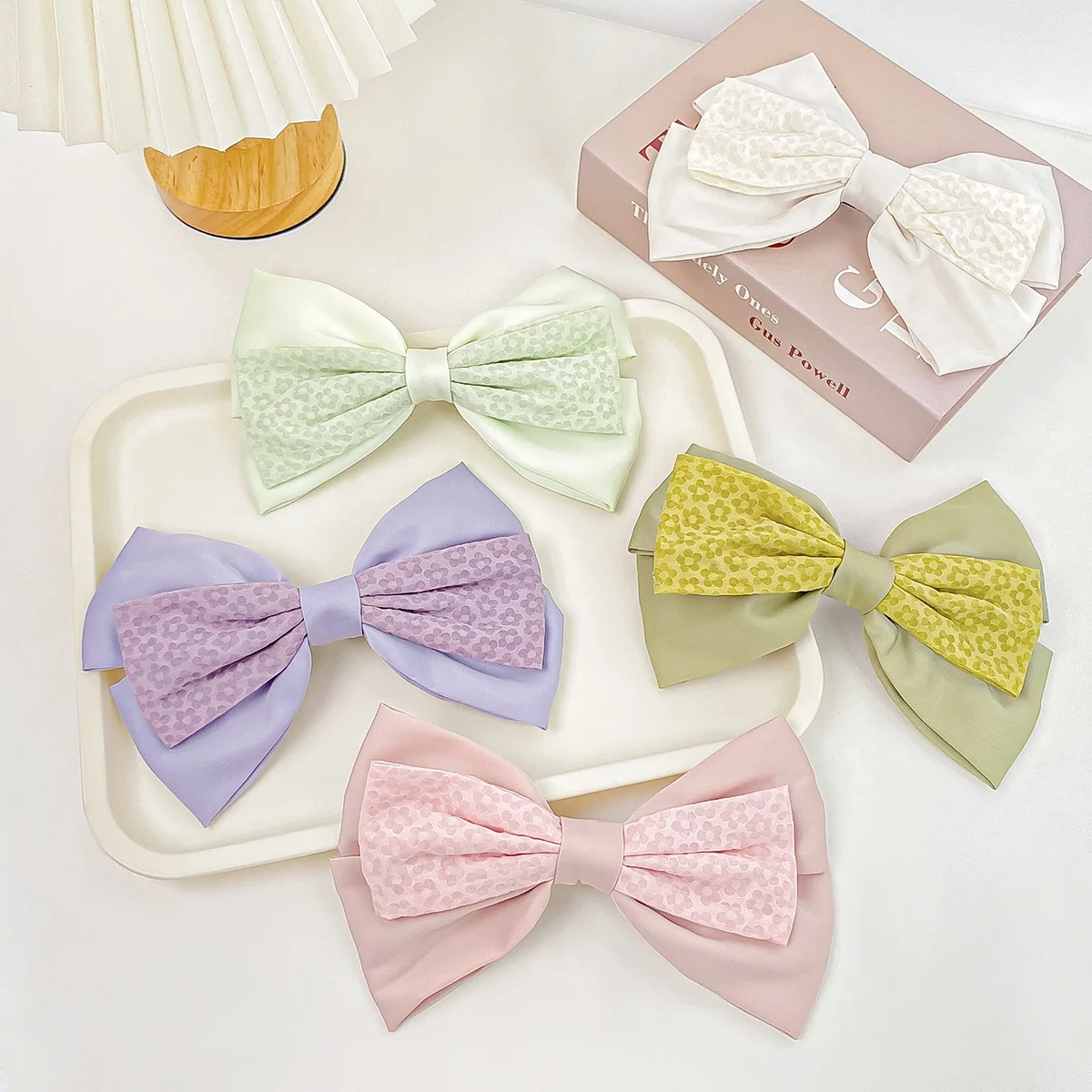 Silky satin big bow hairpin spring clip, high-end back head hairpin Korean ins Internet celebrity hair accessories woman