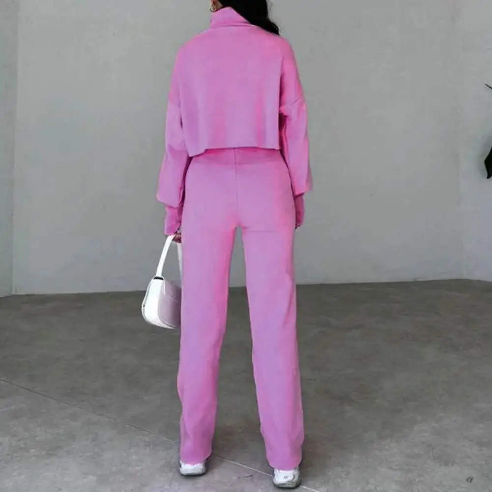 

Wide-leg Trousers Set Women's High Collar Sweatshirt Wide Leg Pants Set for Fall Winter Sports Jogging 2 Piece Top Bottom Suit