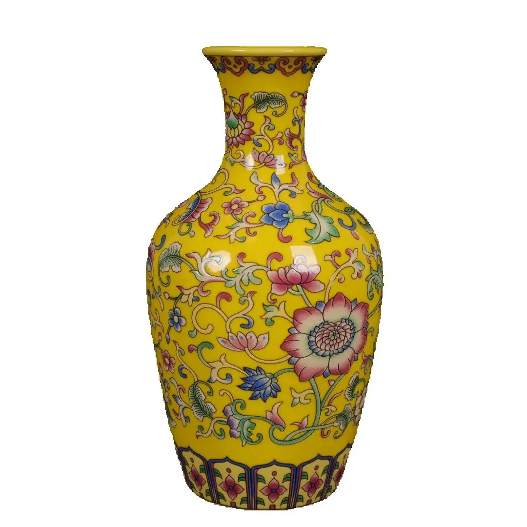 

Chinese old Porcelain Vase with Yellow Enamel Traditional Asian Decorative Floor Standing Artwork for Home collectibles