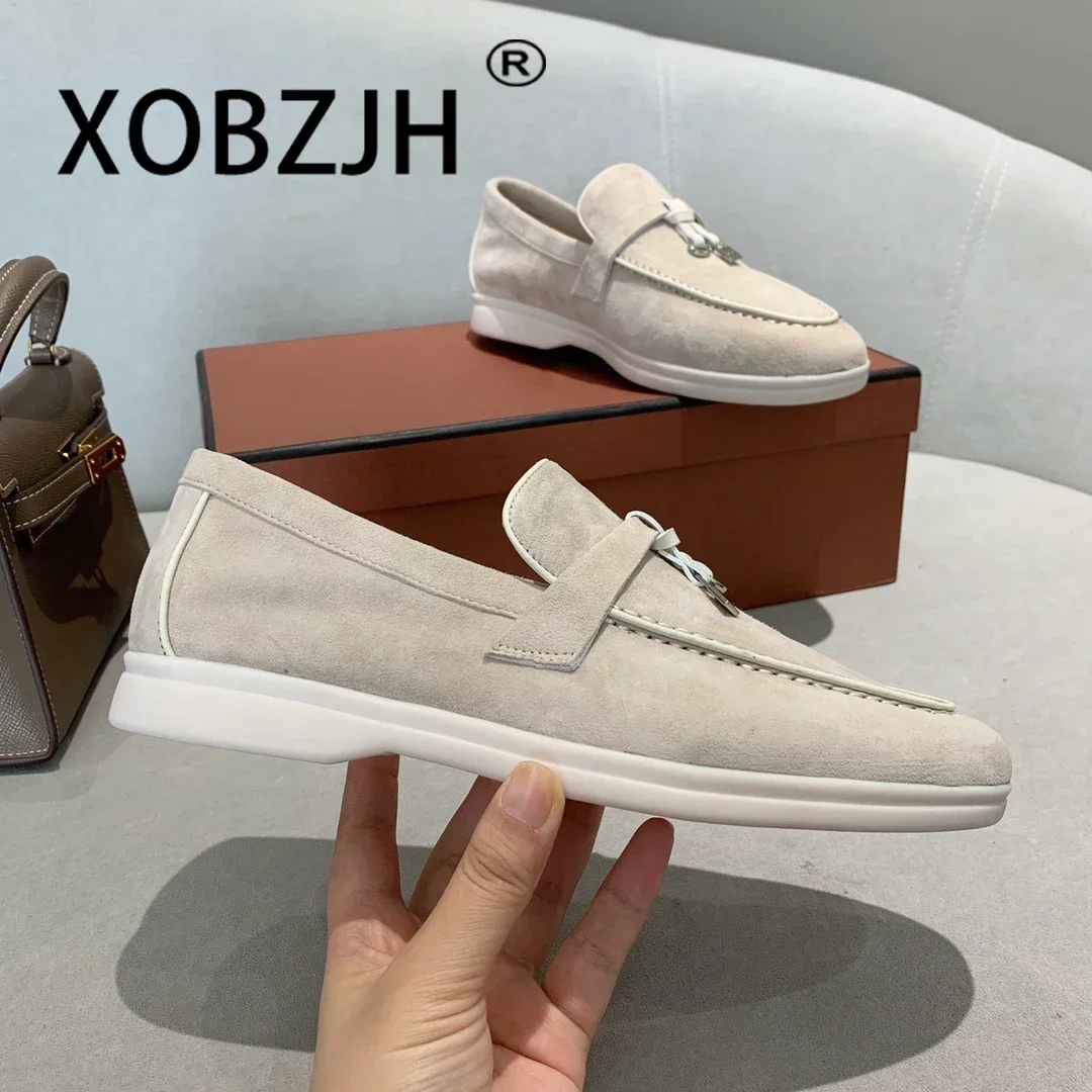 Moccasines Loafers Summer Walk Shoes Suede Women Spring Autumn Fashion Causal Leather Metal Pendant Flat Shoes Lazy SlipOn Mules