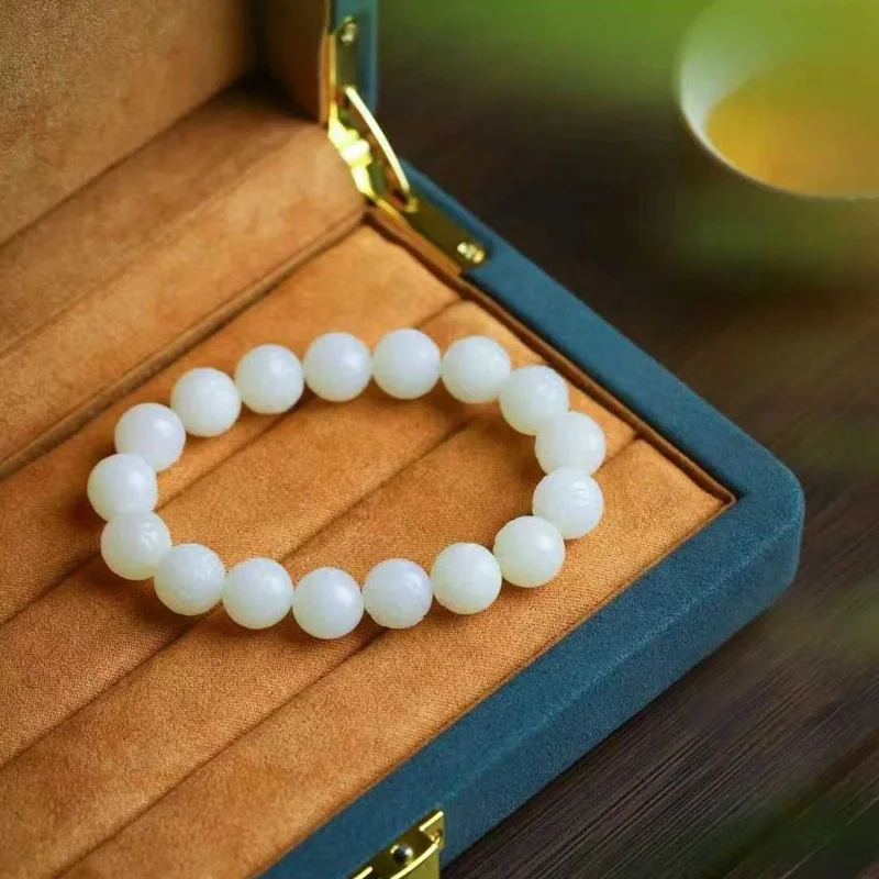 

Натуральный Hetian Corn Da Материал Овца Жир Класс Белый Нефрит Пион Цветок Браслет Простой Стиль
