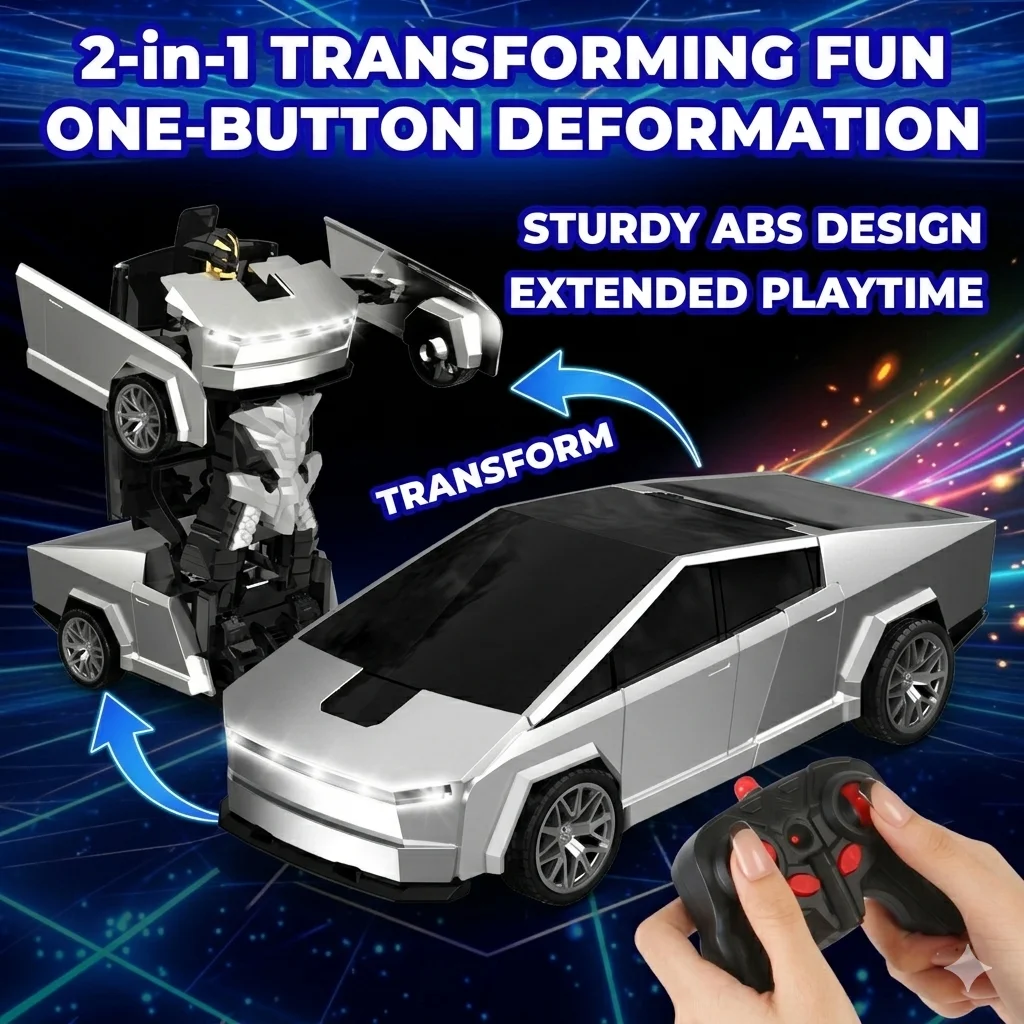 

Радиоуправляемый трансформируемый пикап 2,4 ГГц, игрушка-робот 2-в-1 с трансформацией одной кнопкой, 360° ° Вращающиеся дрифт-игрушки и светодиодные фонарики для мальчиков
