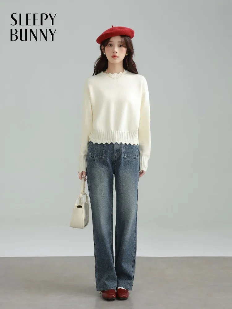 

Trendy Elegant High Waist Flared Jeans Embroidered Denim Pants Wide Leg Bootcut Trousers for Women Autumn Casual Fashion Outfit