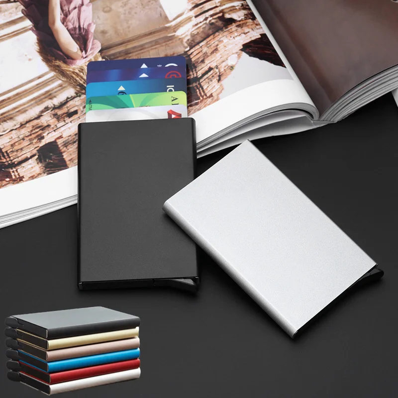 Rfid Card Holder Wallet Metal Pop Up Minimalist Thin Slim Men Women Wallets Luxury Brand Small Purse Vallet Walets for Men 2022
