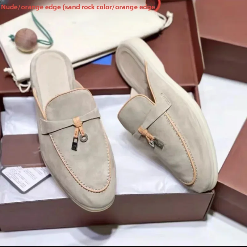 2023 Summer New Women's Genuine Leather Bagged Slippers Outer Wear Slip-on Lazy Shoes Fashionable Foreign Trade Slippers