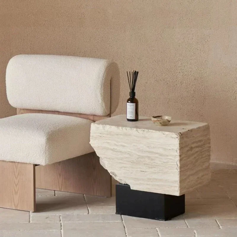 A Nordic cave stone edge few light luxury high-end sense solid wood medium and ancient style living room creative sofa corner