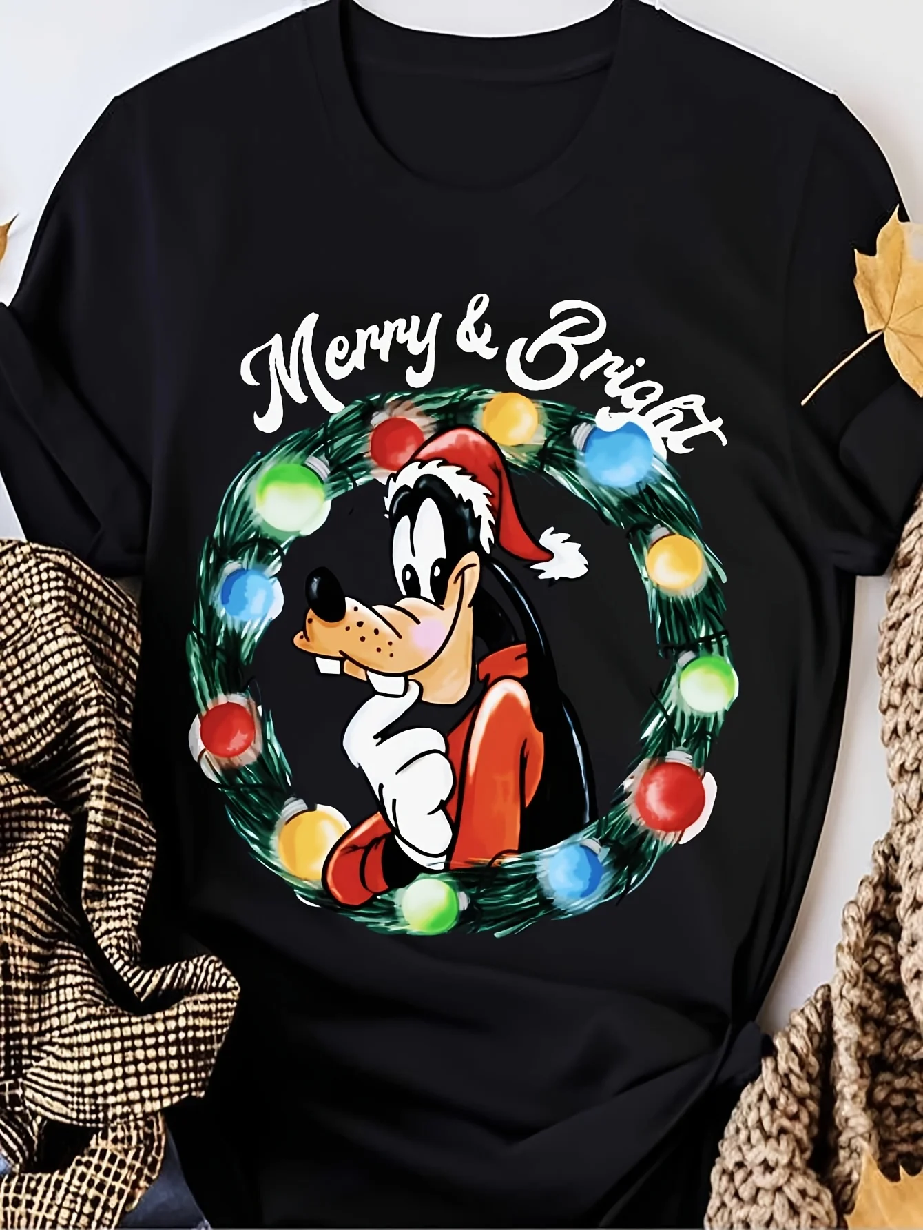 

Disney High Fly Christmas T-shirt - Holiday Wreath Casual Round Neck, unisex short sleeved Summer Fashion