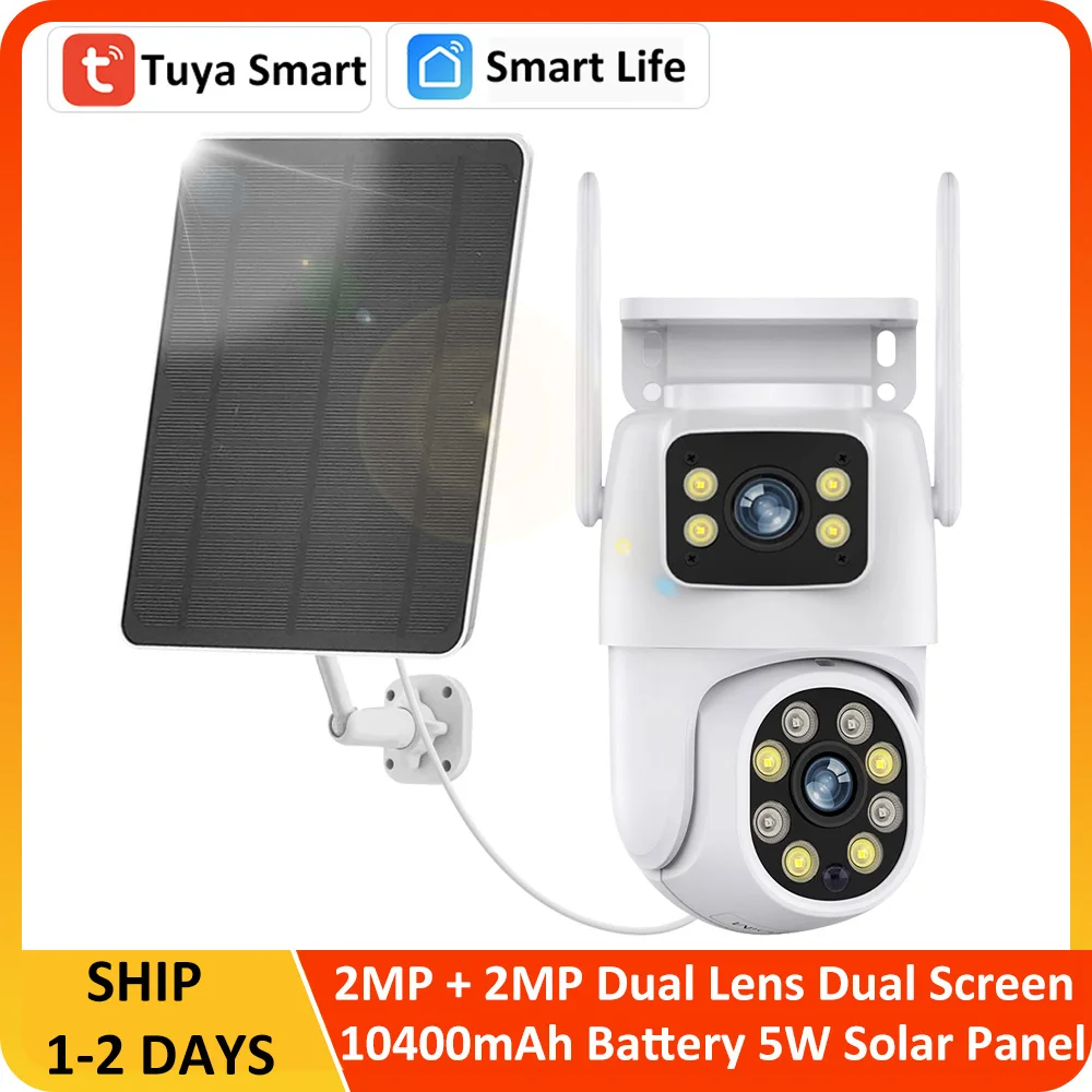 

Tuya 4MP Battery Solar Dual Lens Dual Screen WiFi Motion Tracking PTZ Surveillance Color Night Vision Security CCTV IP Camera