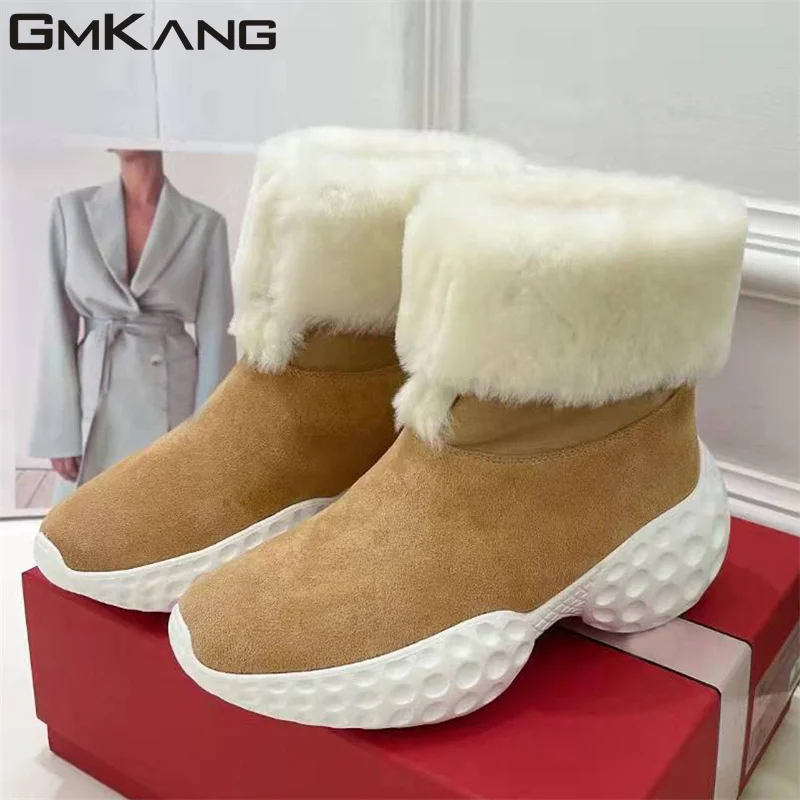 

Winter Wool Shoes Women Flat Snow Boots Round Toe Lace Up Casual Shoes Woman Fashion Comfort Sneakers Women Short Boots Woman