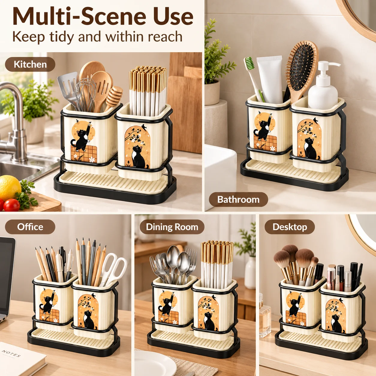 Multifunctional Wall-Mounted Knife and Chopstick Storage Rack, No-Drill Installation Without Damaging the Wall, Water-Draining and Mold-Proof Chopstick Holder, Dual-Use for Countertop and Wall, Stickers Sent Randomly