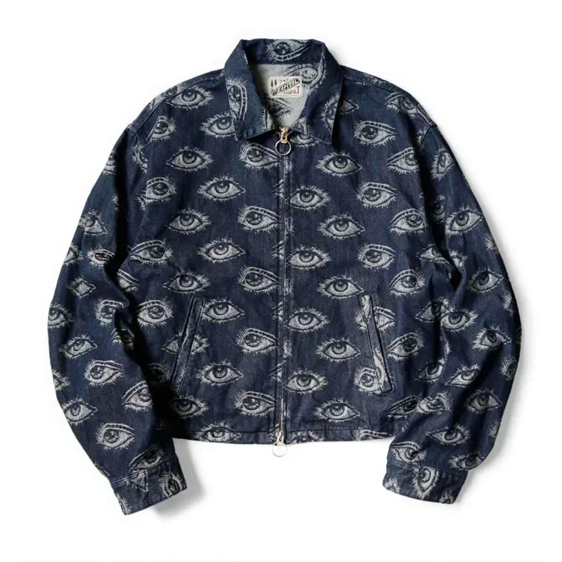 24AW KAPITAL Kapital Kazuhiro Japanese Casual Eye Embroidered Denim Retro Lapel Long Sleeved Jacket for Men