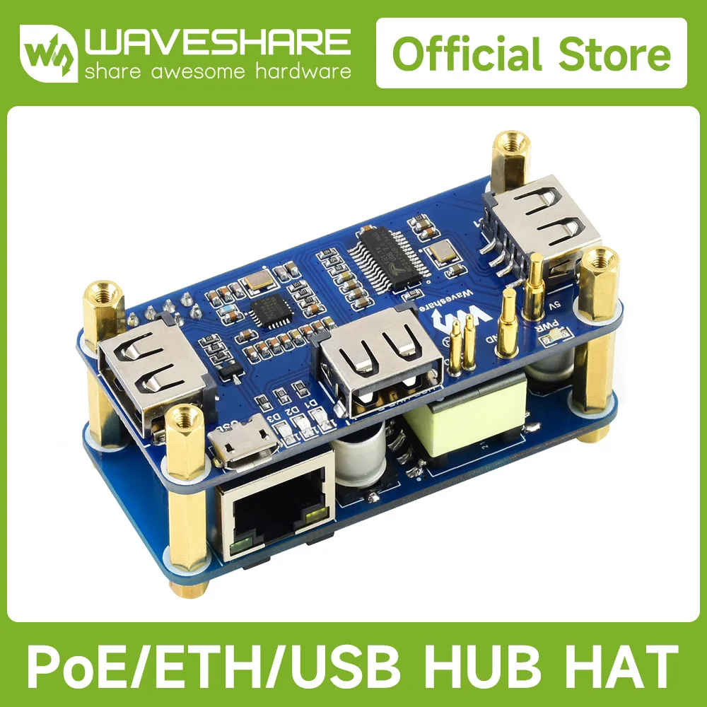 

Waveshare PoE Ethernet / USB HUB HAT For Raspberry Pi Zero/ Zero W / Zero WH, 3x USB 2.0 Ports, 802.3af-Compliant