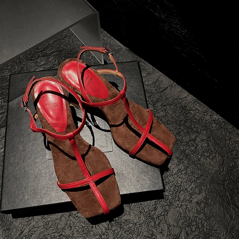 New T-Belt Open Sandals All Made of Natural Leather Comfortable and Versatile for Summer Wear