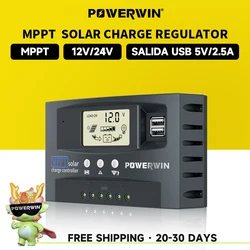 POWERWIN MT01 Micro MPPT Solar Power Voltage Dual USB LCD Display For LiFePo4 Battery 30A/50A Solar Controller 12/24V Auto