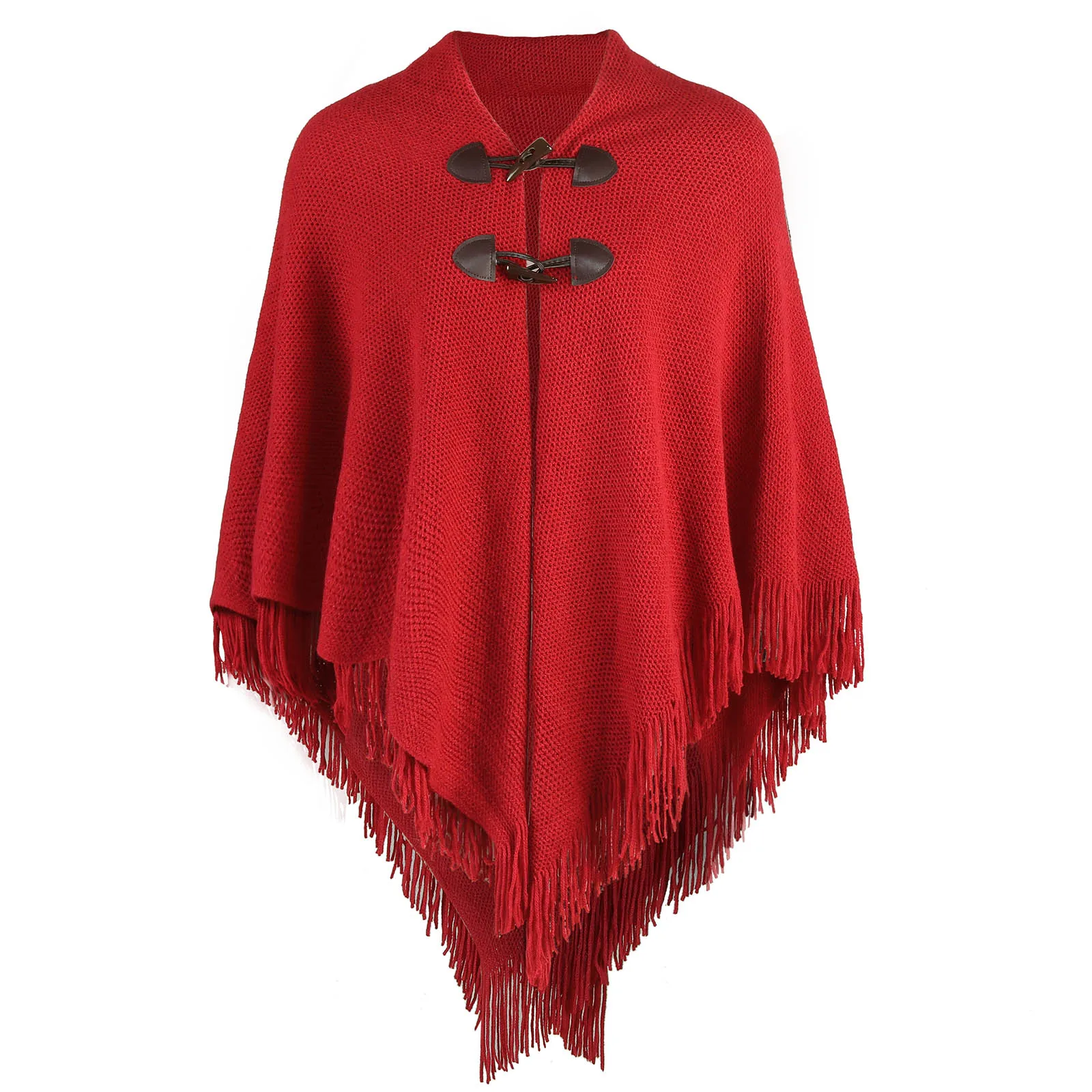 Fashion Women Poncho Tassel Woman Pashmina Horn Buttons Shawls Scarf Female Loose Ponchos Wrap Wool Cape Women Shawls