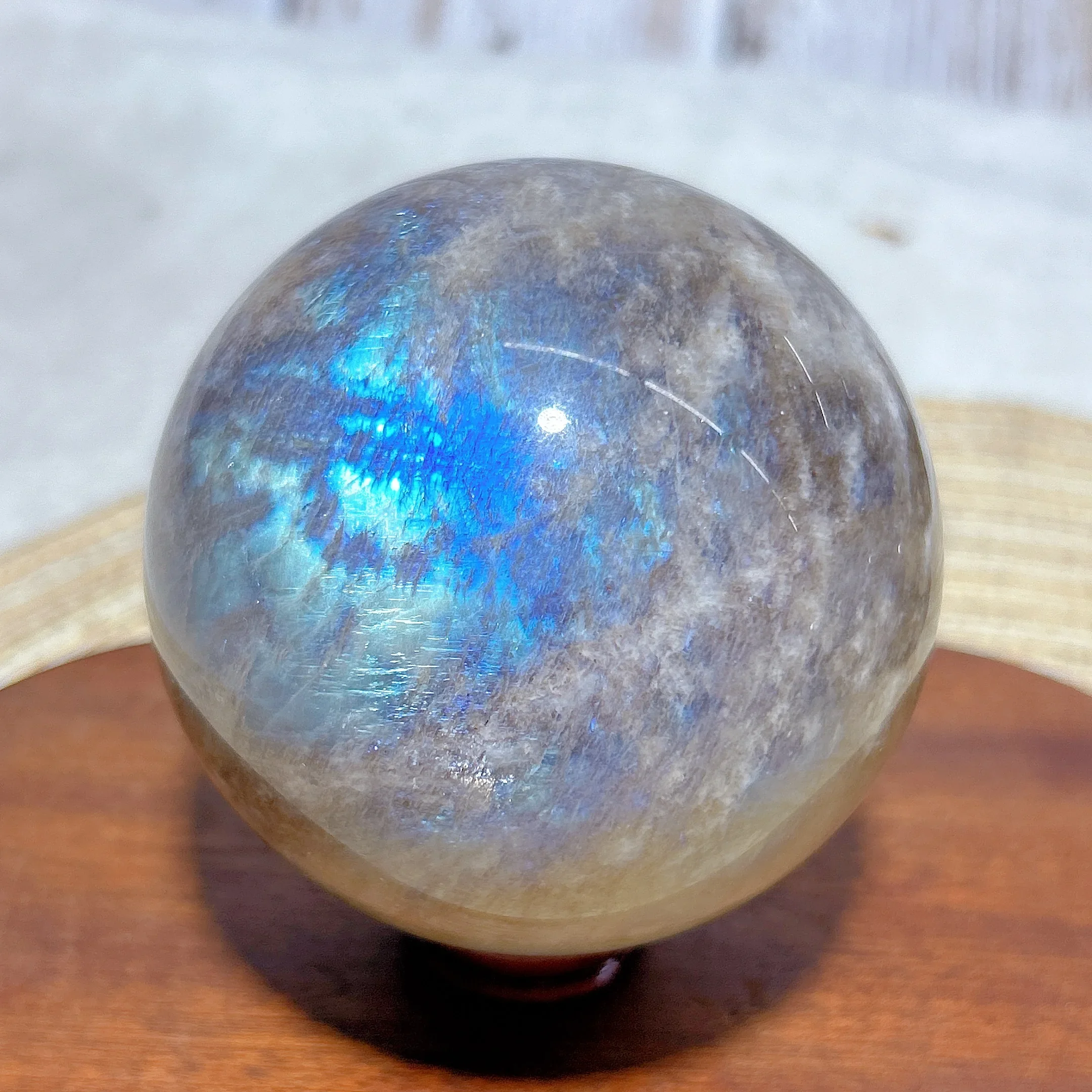 Natural Crystal Moonstone Mixed Sunstone Sphere Blue Flashy Polished Ball Healing Mineral Energy Reiki Home Decorations Gift