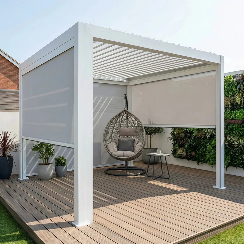 Eco-Friendly Panel Pergola Built-in LED Lights Energy-Saving Outdoor Garden Backyard Balcony Aluminum Louvre Gazebo