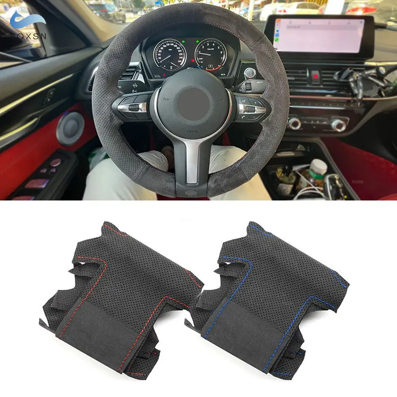 

Для BMW M Sport F30 F32 F34 F20 M140i F45 F10 F12 F48 F15 F16 F25 F26 Замшевая кожаная накладка на руль автомобиля с ручной прошивкой