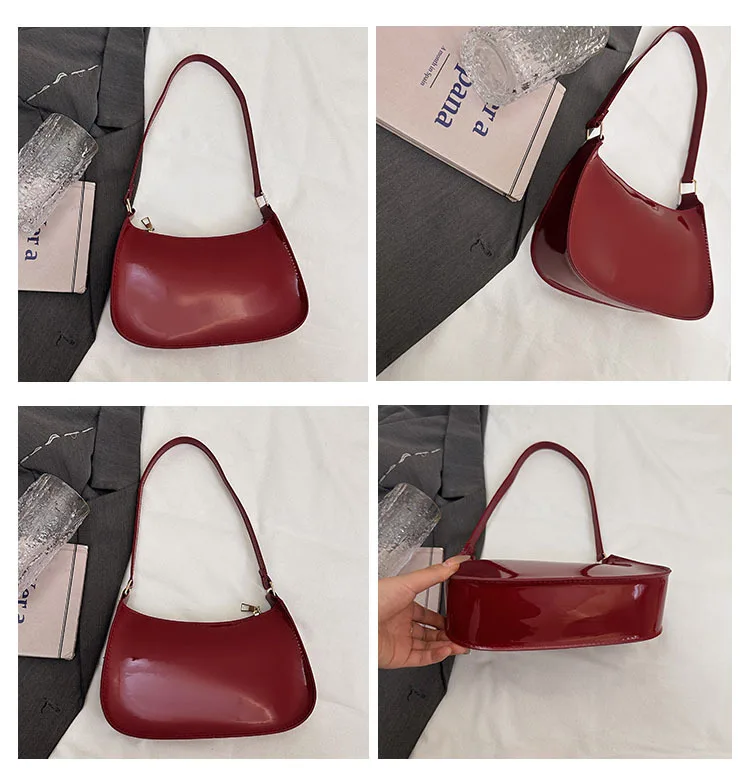 Glänzende Lackleder-Unterarmtasche Einfarbige Damen-Mini-Handtasche Modische Casual Schultertasche Tägliche Dating-Handtasche – Detail 11