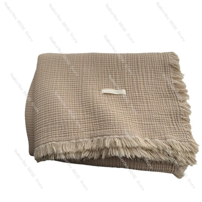 Premium Pure Cotton Muslin Throw Blanket Meillard Color Gauze Towel Quilt Soft Breathable Tassel Trim Simple Light Luxury Single