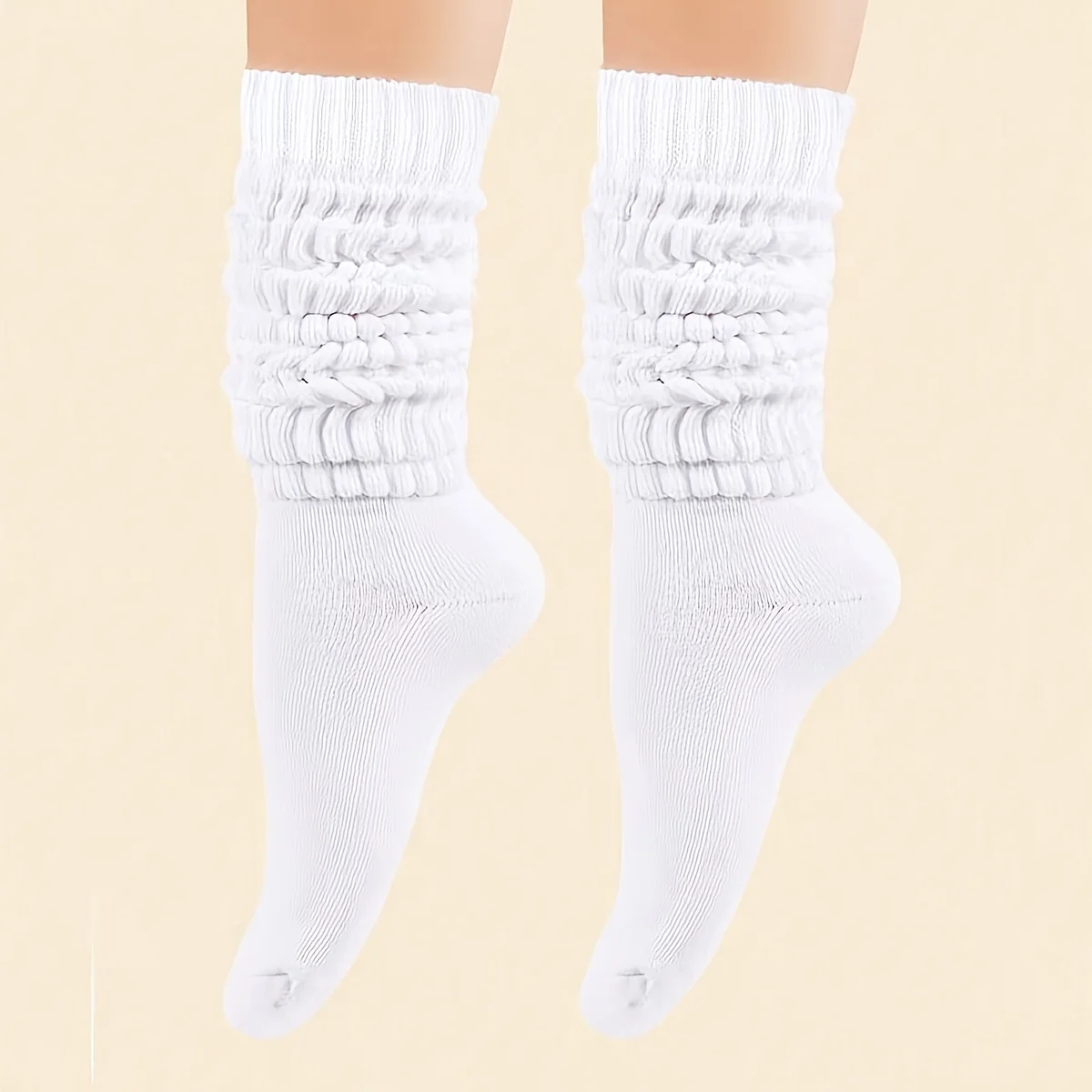 3 Pairs Solid Simple Socks, Soft & Comfy Slouchy Mid-calf Socks, Women's Stockings & Hosiery