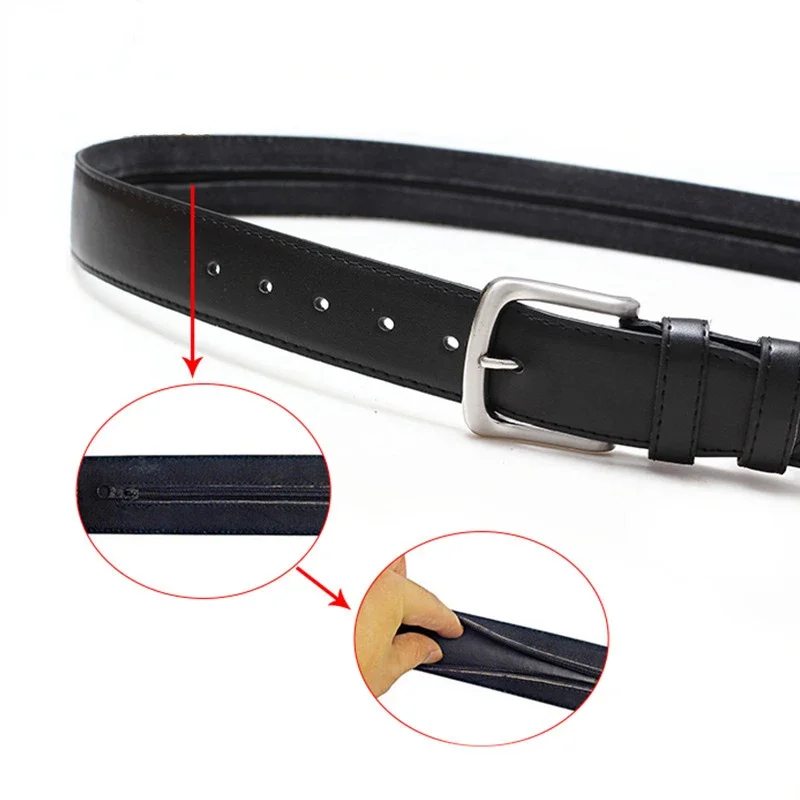 125cm Hidden Cash Anti-Theft Belt Daily Travel PU Leather Waist Bag Men Women Zipper Belt