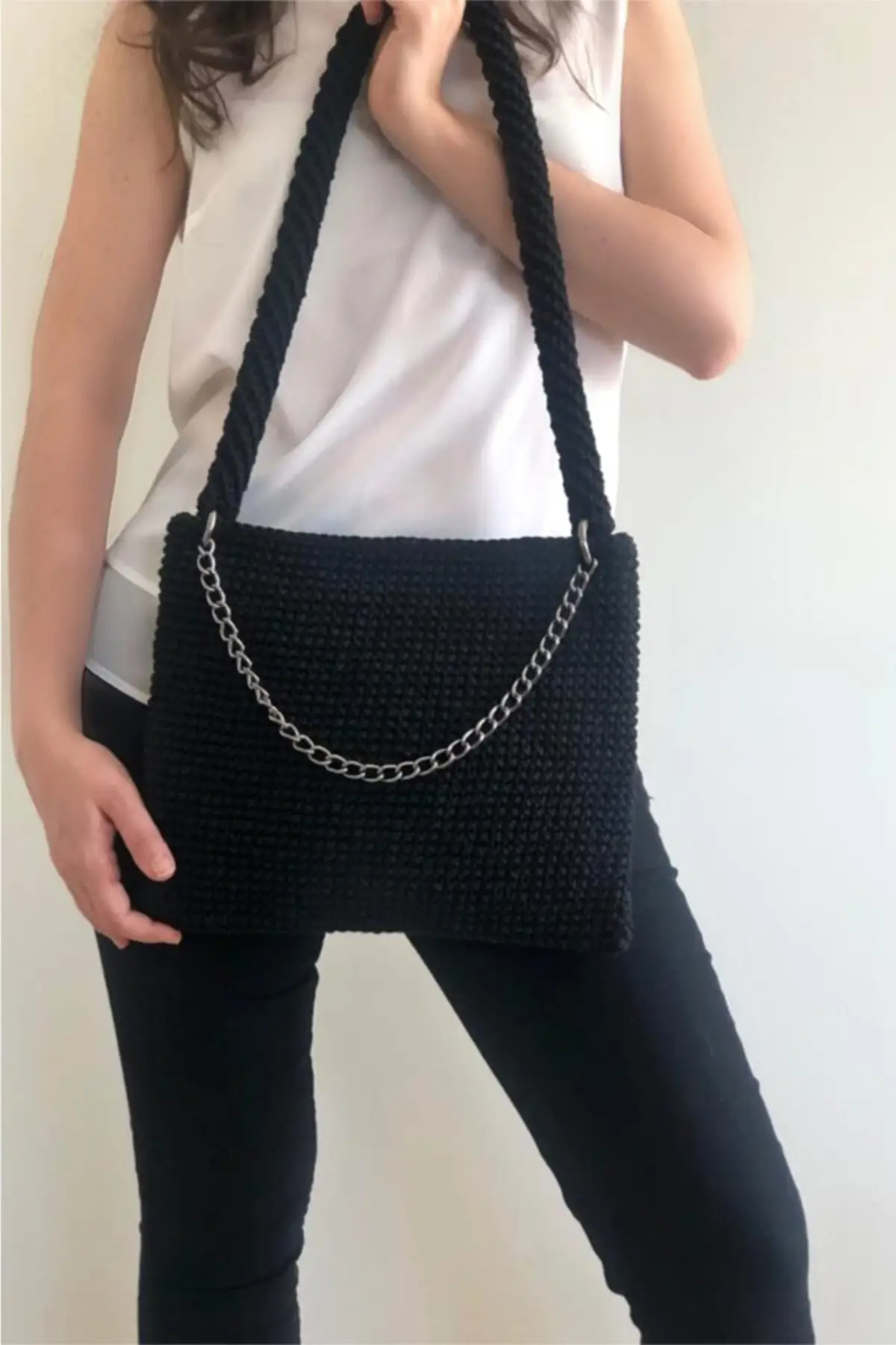 

Uras Refet Black Handmade Knitted Women 'S Shoulder Bag Women bag Shoulder Bag Handmade