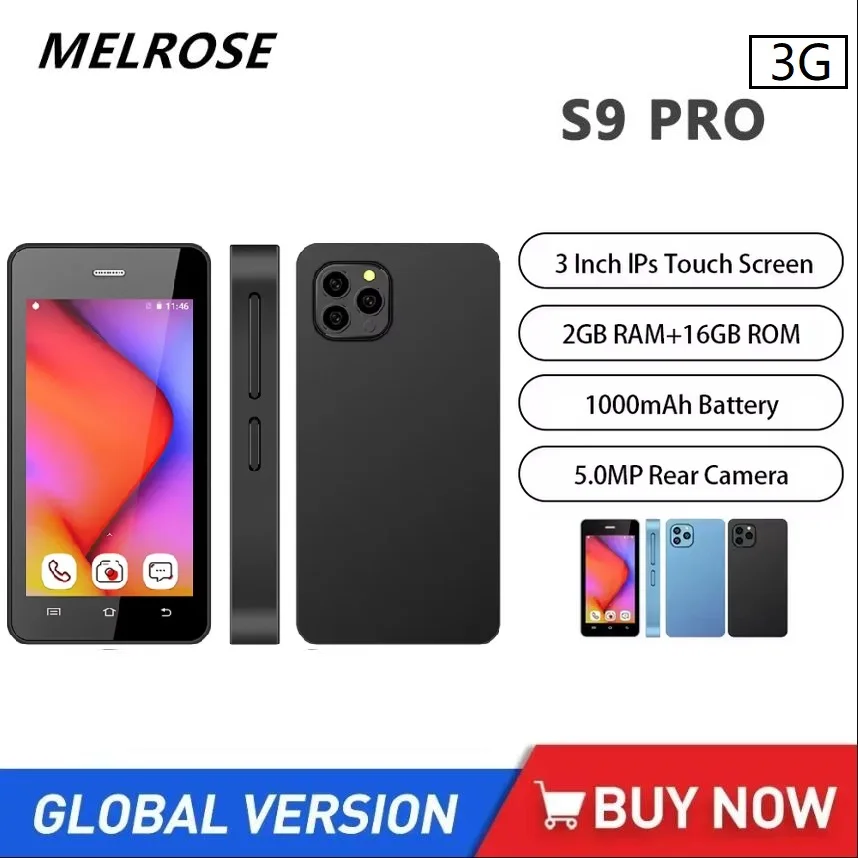 Melrose S9 Pro 3G Super Mini Phones 3Inch Ultra Slim Quad Core 2GB+16GB Mobile Phone 5MP 1000mAh Compact Mini Smartphone Androi