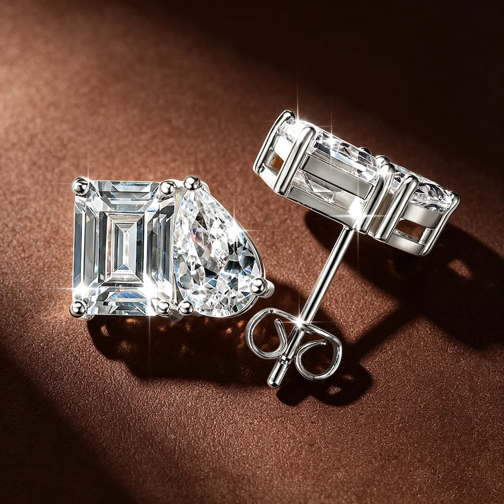 Rrjzz Ohrstecker für Damen, 5 x 7 mm, Smaragdschliff und 5 x 8 mm, birnenförmiger Schliff, im Labor hergestellter Zirkonia, 14 Karat vergoldet, 2 Steine, Schmuck, Geschenk – Detail 8