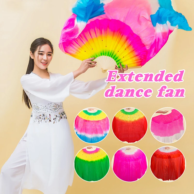 (L R) Hand Chinese Bamboo Imitation Silk Dancing Fan Veils Hand-Made Square Dance Prop Fans Performance Dance Fan