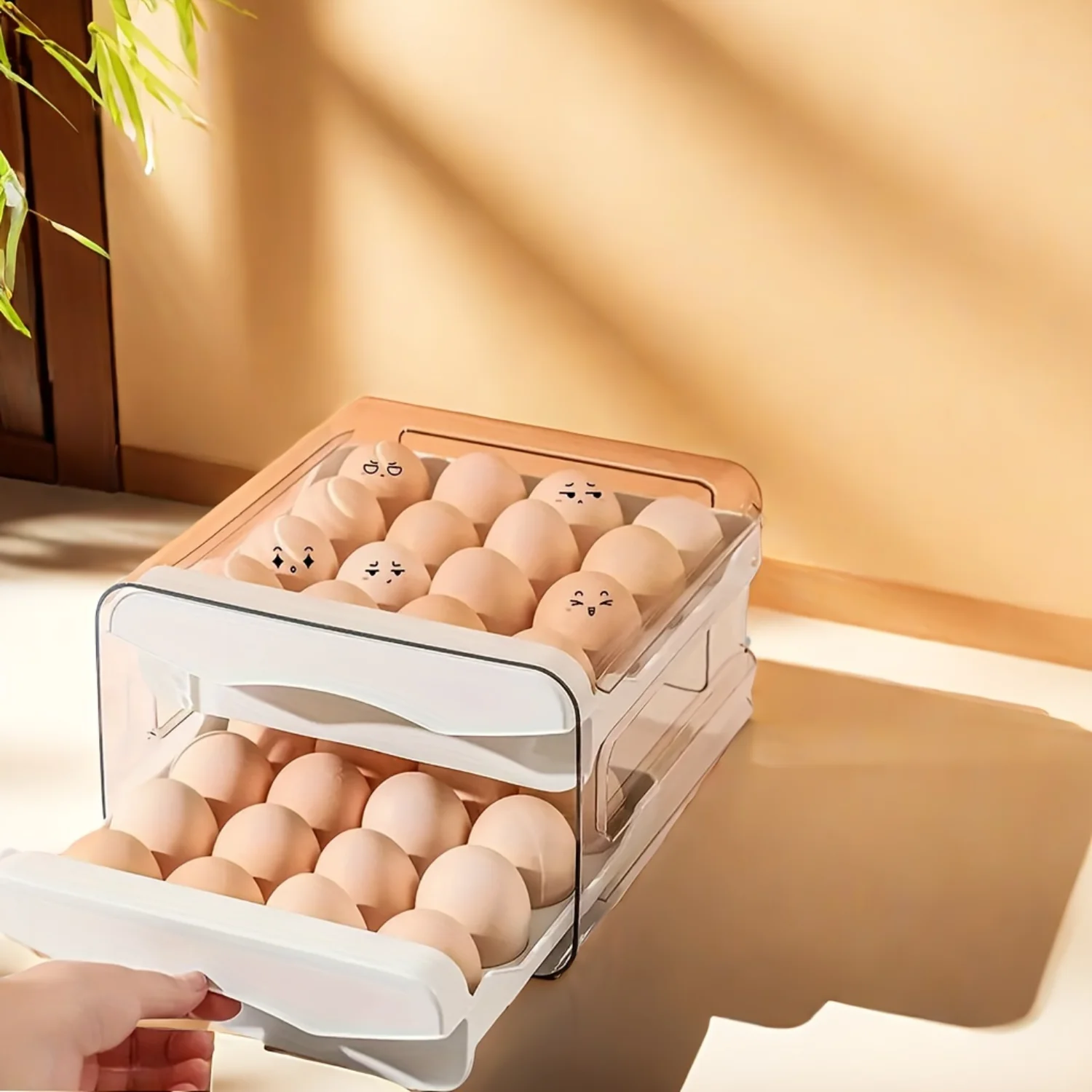 Large Capacity Double Layers Egg Box, 32 Compartment Drawer Transparent Preservation Box for Refrigerator, Cabinet, Shelf - Kitc