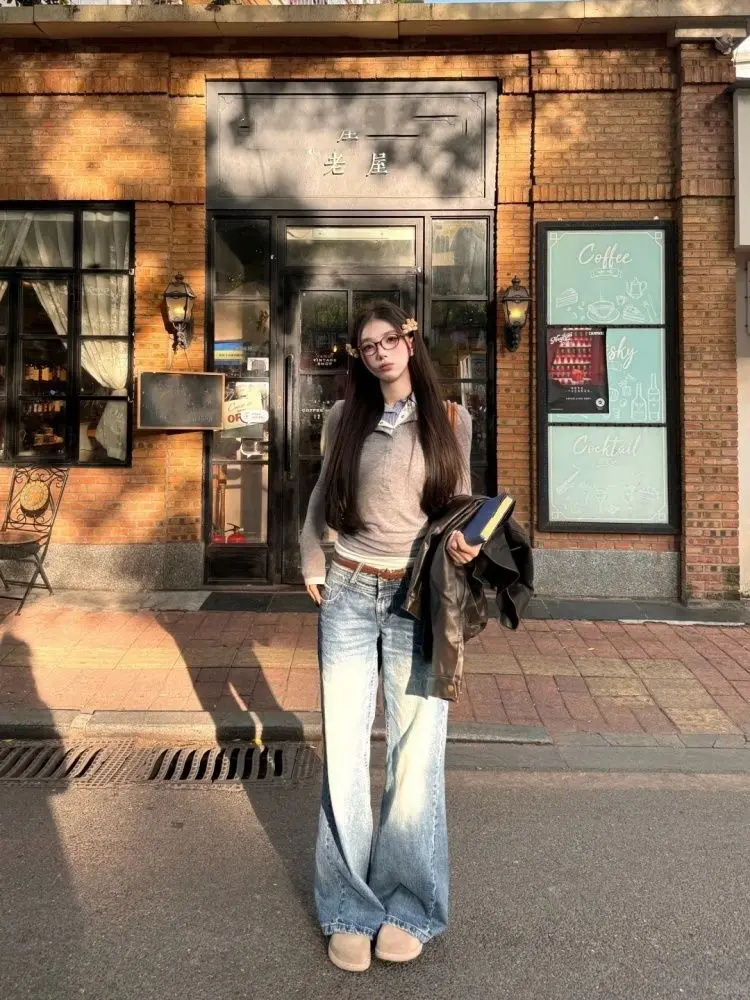 

Long Sleeved T Shirt V Neck Woman Womens Autumn Fast Dry Urban Leisure Regular Cotton Pleated Waist Patchwork Plaid Ruffled Tees