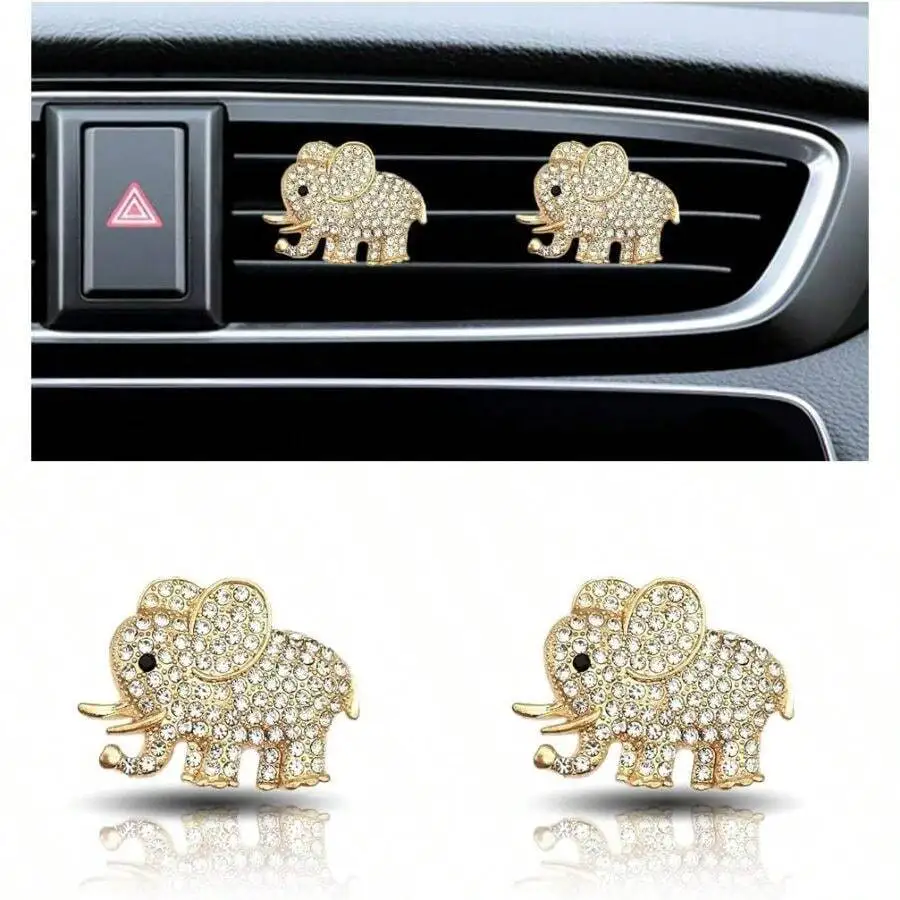 2PCS Car Vent Clip, Elephant Bling Charms Crystal Car Air Outlet Clip, Bling Car Interior Decorative Accessories Women Girls