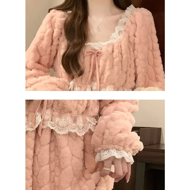 Women Pajamas Autumn Winter Female Coral Velvet Thickened Warm Pure Color Loungewear Suit Casual Comfortable Nightclothes 2024