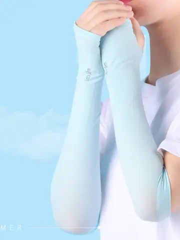UV Solar Arm Sleeves Woman Men Cycling Fingerless Gloves Cool Muff Summer Ice Silk Elastic Arm Cover Driving Anti-Sunburn Sleeve